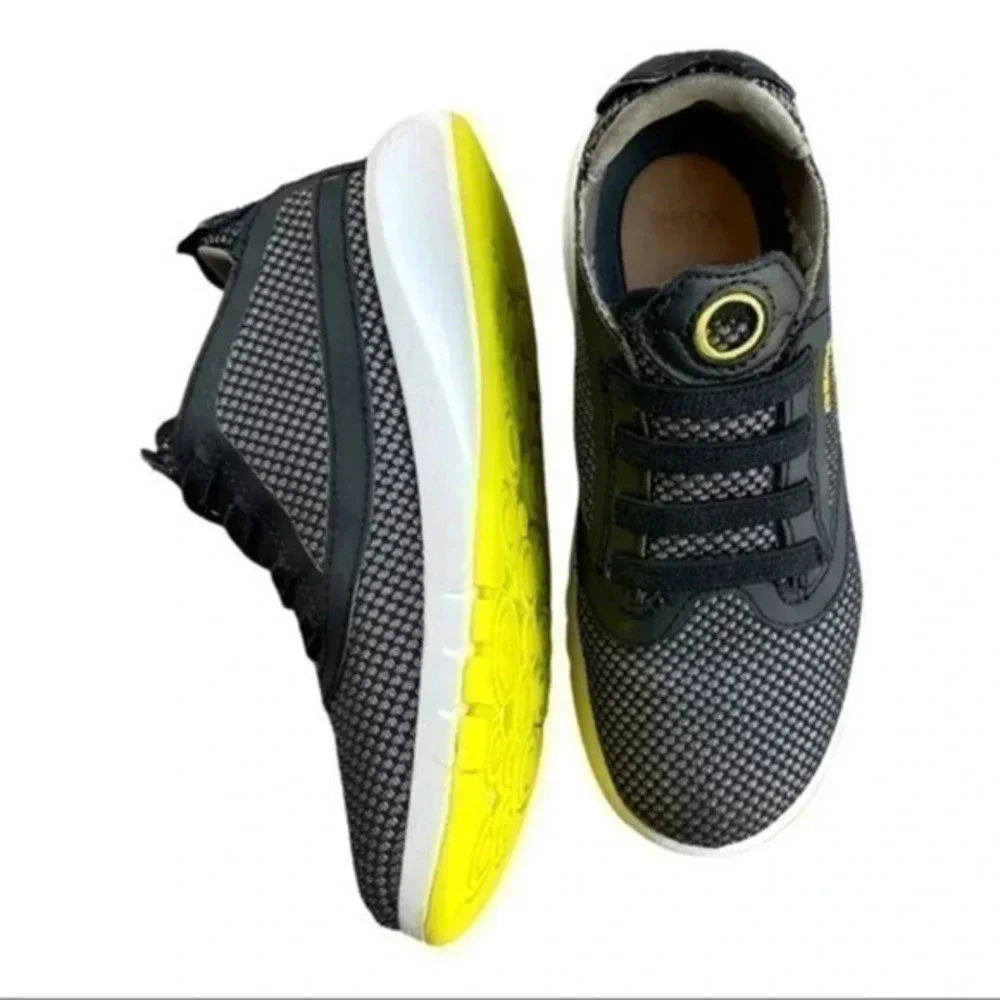 Geox boys sneaker black/lime green breathable sole leather insole size 31 EUC